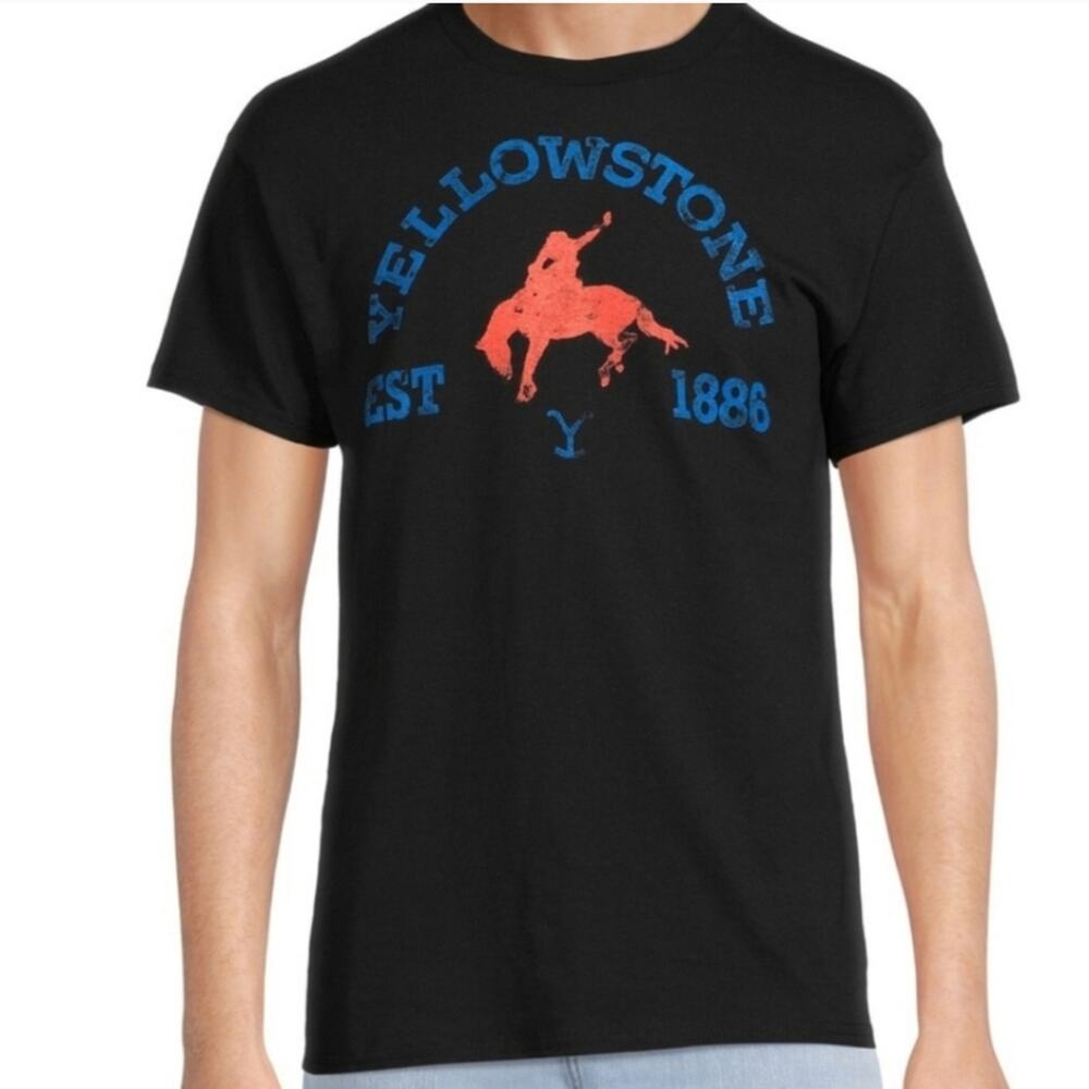 Yellowstone Shirt Mens Medium Black EST 1886 Comfort Stretch Cotton Short Sleeve